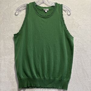 Minnie Rose Cotton Cashmere Frayed Tank Sleeveless Women's Size XL Green Knit